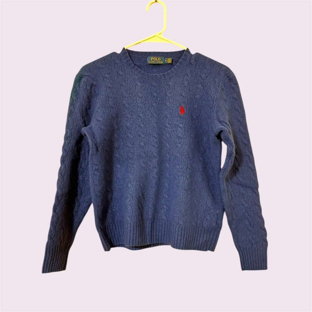 POLO Ralph Lauren Women’s Cable Knit Wool/Cashmere Sweater in Royal Blue Size M